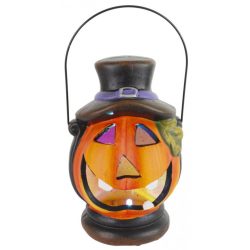   Halloween dekoráció MagicHome Nature, Kalapos lámpás tök, LED, kerámia, 15 cm