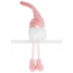   MagicHome karácsonyi szobor, Manó hosszú lábbal, szövet, rózsaszín-fehér, 14,5 x 13,5 x 42 cm