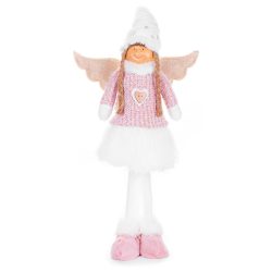   MagicHome karácsonyi szobor, Angyal fehér szoknyával, szövet, rózsaszín-fehér, 29 x 13 x 59 cm