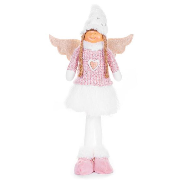 MagicHome karácsonyi szobor, Angyal fehér szoknyával, szövet, rózsaszín-fehér, 29 x 13 x 59 cm
