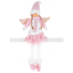   MagicHome karácsonyi szobor, Angyalka rózsaszín rövid szoknyával, szövet, rózsaszín-fehér, 23 x 12 x