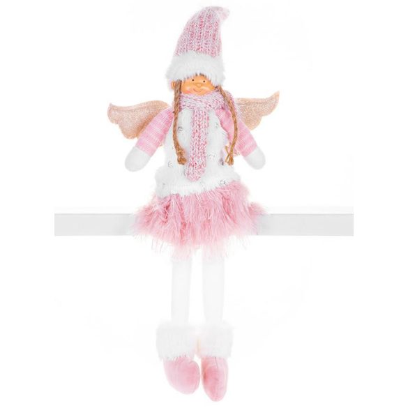MagicHome karácsonyi szobor, Angyalka rózsaszín rövid szoknyával, szövet, rózsaszín-fehér, 23 x 12 x