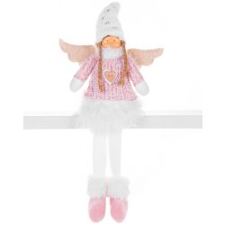   MagicHome karácsonyi szobor, Angyal fehér rövid szoknyával, szövet, rózsaszín-fehér, 23 x 12 x 59 cm