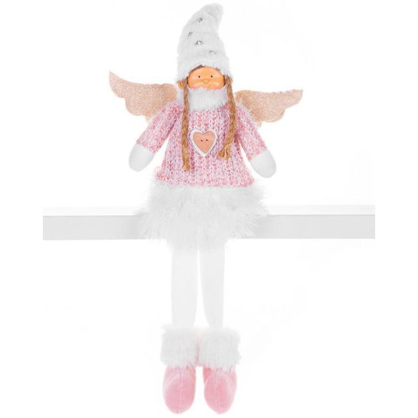 MagicHome karácsonyi szobor, Angyal fehér rövid szoknyával, szövet, rózsaszín-fehér, 23 x 12 x 59 cm