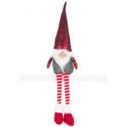   MagicHome karácsonyi szobor, Manó hosszú lábbal, szövet, piros-szürke, 17 x 12 x 59 cm