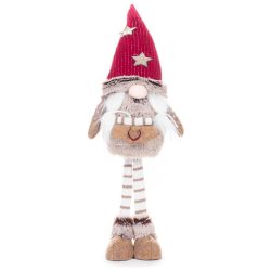   MagicHome karácsonyi szobor, Manó hosszú lábbal és rövid szakállal, szövet, piros-barna, 20 x 12 x 5