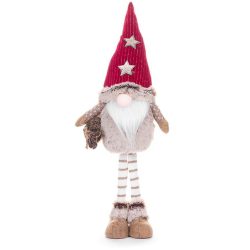   MagicHome karácsonyi szobor, Manó hosszú lábbal és hosszú szakállal, szövet, piros-barna, 20 x 12 x