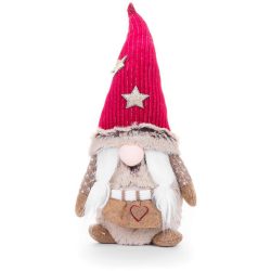   MagicHome karácsonyi szobor, Manó rövid lábbal és rövid szakállal, szövet, piros-barna, 19 x 13 x 35
