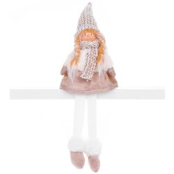   MagicHome karácsonyi szobor, Lány magas kalappal, szövet, barna-fehér, 17 x 12 x 54 cm