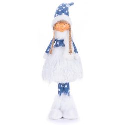   MagicHome karácsonyi szobor, Lány sűrű szoknyával, szövet, kék-szürke, 14 x 11 x 51 cm