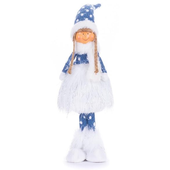 MagicHome karácsonyi szobor, Lány sűrű szoknyával, szövet, kék-szürke, 14 x 11 x 51 cm