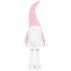   MagicHome karácsonyi szobor, Manó ruhában, szövet, rózsaszín-fehér 50 x 40 x 163 cm
