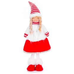   MagicHome karácsonyi szobor, Lány ruhában, szövet, piros-fehér 17 x 13 x 48 cm