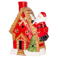   MagicHome karácsonyi dekoráció, Házikó Mikulással a tetőn, LED, terrakotta, felfüggesztő, 2x AAA, 27