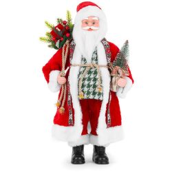   MagicHome karácsonyi dekoráció, Mikulás egy zsák ajándékkal és karácsonyfával, kerámia, 46 cm