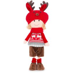   MagicHome karácsonyi dekoráció, fiú piros-szürke sapkával, 42 cm