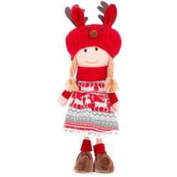   MagicHome karácsonyi dekoráció, Lány piros-szürke sapkával, 42 cm