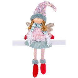  MagicHome karácsonyi szobor, Angyal piros cipővel és hosszú lábbal, szövet, rózsaszín-zöld, 16 x 10