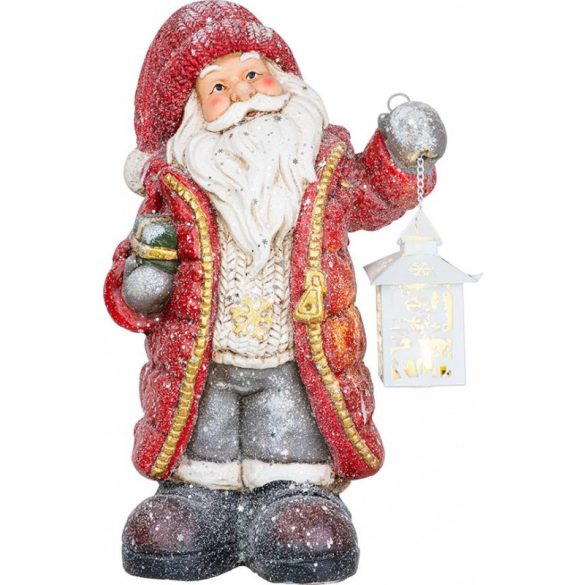 MagicHome karácsonyi dekoráció, Mikulás lámpással, LED, kerámia, 26x18x42 cm
