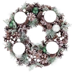   MagicHome karácsonyi koszorú, adventi, natúr, zöld gömbökkel, 34 cm