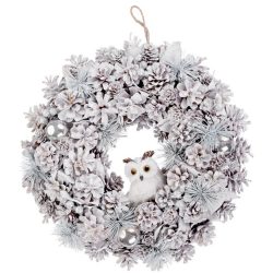   MagicHome karácsonyi koszorú, natúr, krémszínű, felfüggeszthető, bagollyal, 40 cm
