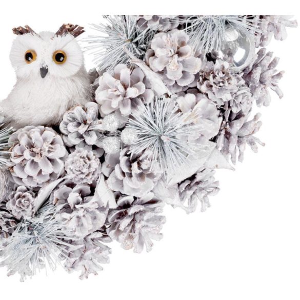 MagicHome karácsonyi koszorú, natúr, krémszínű, felfüggeszthető, bagollyal, 40 cm