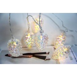   Lánc MagicHome Karácsony Pine, 10 LED meleg fehér, tobozokkal, 2x AA, egyszerű világítás, megvilágít