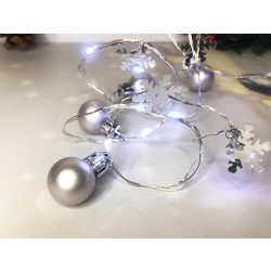   Lánc MagicHome Karácsony Ball, 20 LED hideg fehér, gömbökkel és csillagokkal, ezüst, 2x AA, egyszerű