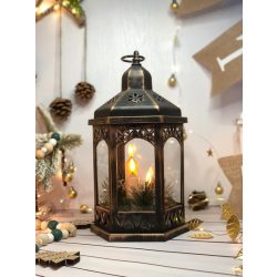   Lámpás MagicHome Christmas Marokkó, LED, gyertyák, fekete, 3xAAA, műanyag, időzítő, 18x15x32 cm