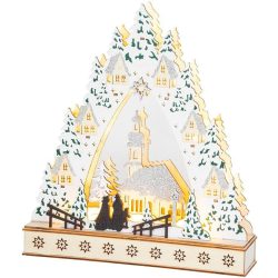   MagicHome karácsonyi dekoráció, Falu, LED, MDF, 30 x 7 x 33,5 cm