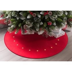   MagicHome karácsonyi piros szőnyeg, csillagokkal, 22 LED, meleg fehér, 2x AA, 90 cm