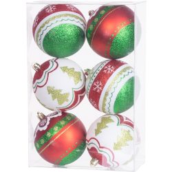   MagicHome karácsonyi gömbok, 6 db, készlet, piros-zöld, dekorációval, karácsonyfára, 8 cm