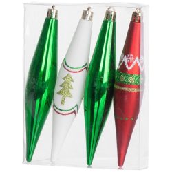   MagicHome karácsonyi dísz, 4 db, piros-zöld, dekorációval, karácsonyfára, 3 x 15 cm
