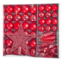   MagicHome karácsonyi gömbok, készlet, 50 db, 4-5 cm, piros, csillag, füzér, toboz, karácsonyfára