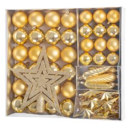   MagicHome karácsonyi gömbok, készlet, 50 db, 4-5 cm, arany, csillag, füzér, toboz, karácsonyfára