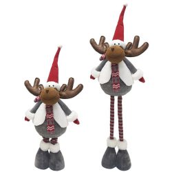   MagicHome karácsonyi dekoráció, szürke rénszarvas, fehér pulcsival, teleszkópos lábakkal, 88 cm