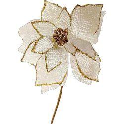   MagicHome karácsonyi virág, Poinsettia, fehér, szár, virágméret: 35 cm