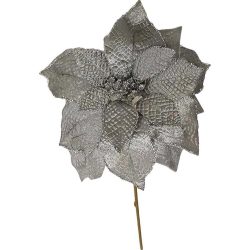   MagicHome karácsonyi virág, Poinsettia, ezüst, szár, virágméret: 35 cm