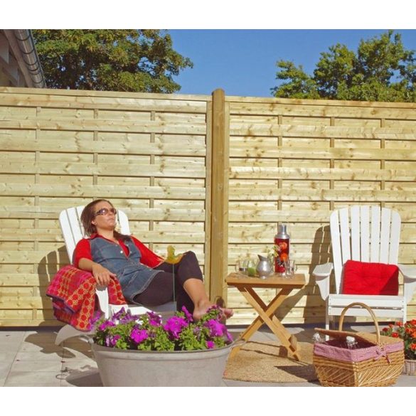 ÉRTÉKCSÖKKENT, SÉRÜLT Verona lamellás kerítéselem - 1. osztályú erdei fenyőből - 180 x 180 cm