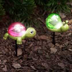   Leszúrható szolár - teknős, flamingó, csiga - fehér LED - 10 x 6 x 15 cm