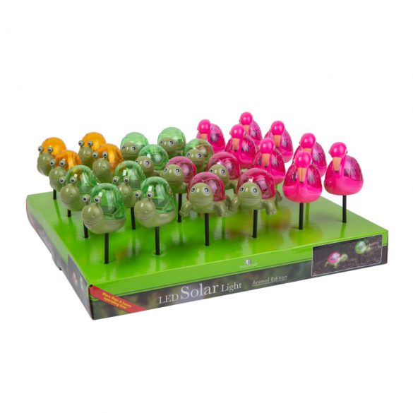 Leszúrható szolár - teknős, flamingó, csiga - fehér LED - 10 x 6 x 15 cm