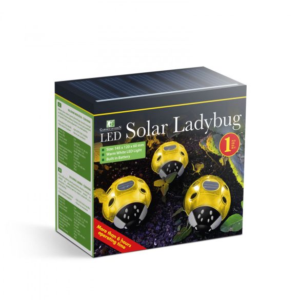 Szolár katicabogár - sárga - 14,5 x 12 x 6 cm - 6 melegfehér LED
