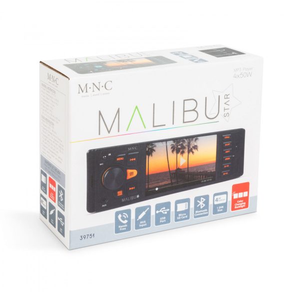 Multimédiás fejegység "Malibu Star" - 1 DIN - 4 x 50 W - BT - MP3 - AUX - SD - USB