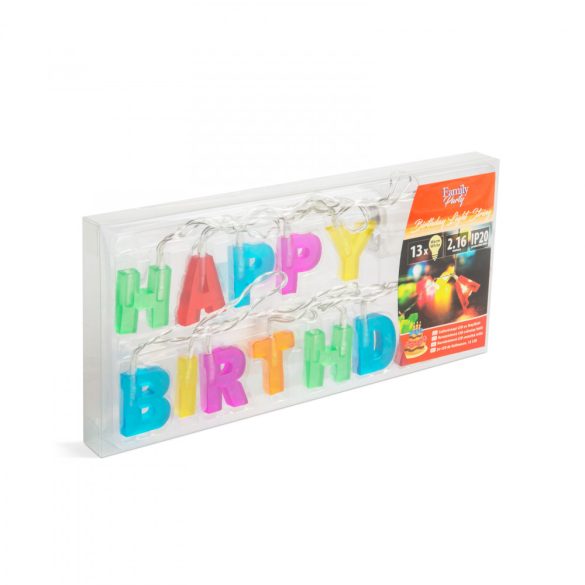 Születésnapi LED-es fényfüzér - "Happy Birthday" - 13 LED - 2 x AA - 2 m