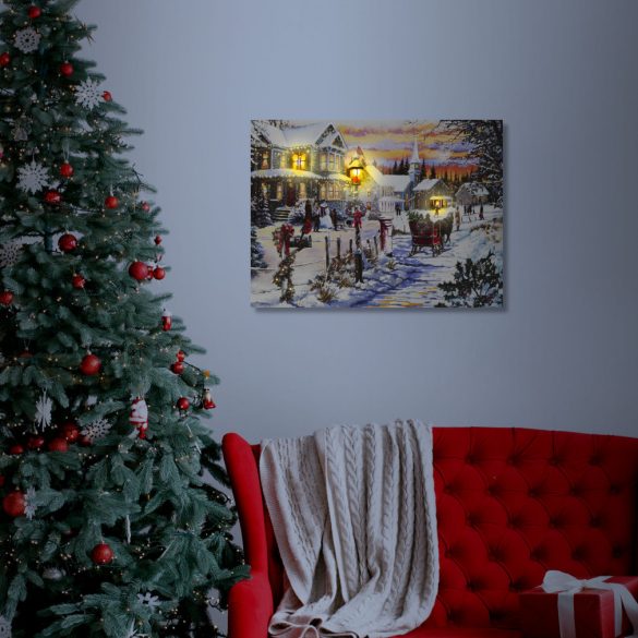 Karácsonyi LED-es hangulatkép - fali akasztóval, 2 x AA, 40 x 30 cm