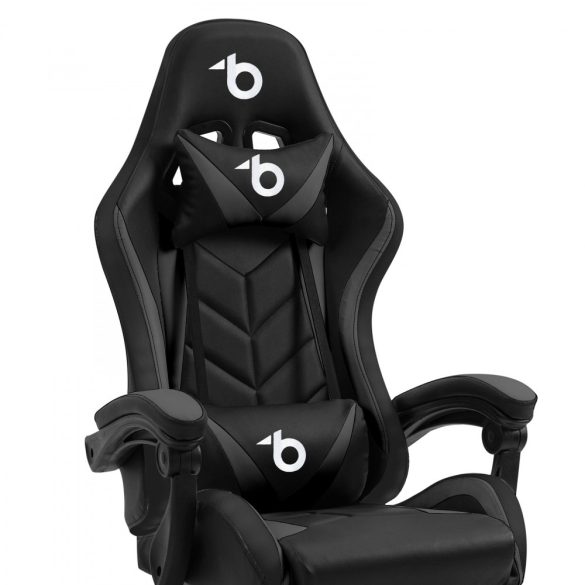 RGB LED-es gamer szék - karfával, párnával - fekete