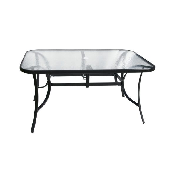 XT1012T SET fém kerti üvegasztal napernyőlyukkal, 6 db székkel