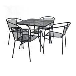   ZWMT-80 SET fém kerti asztal napernyőlyukkal, 4 db székkel - fekete
