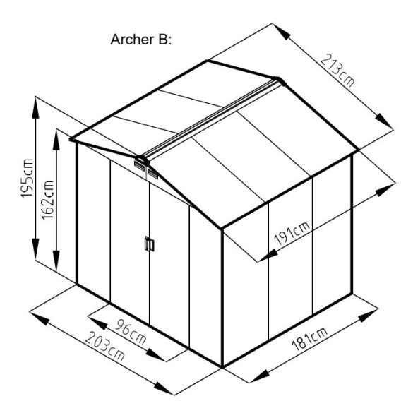ARCHER "B" GREY fém kerti ház, tároló - 213 x 191 x 195 cm, szürke