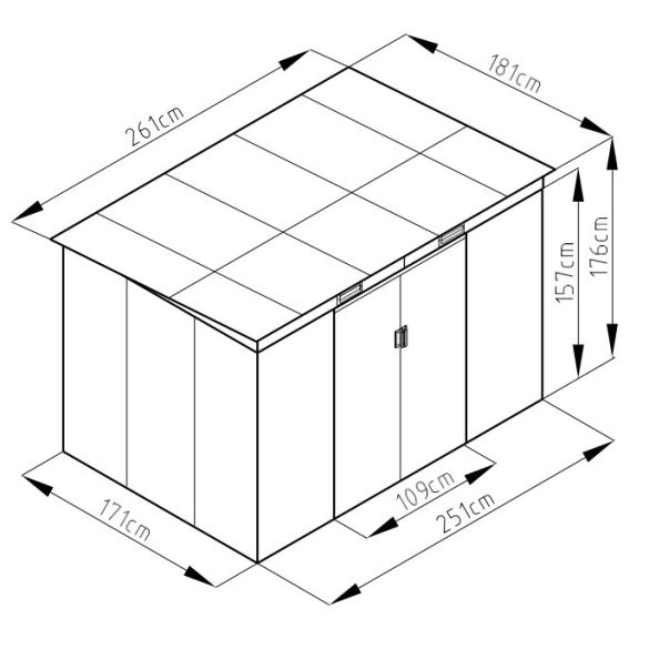 S2001C fém kerti ház, tároló, szürke - 261 x 181 x 176 cm